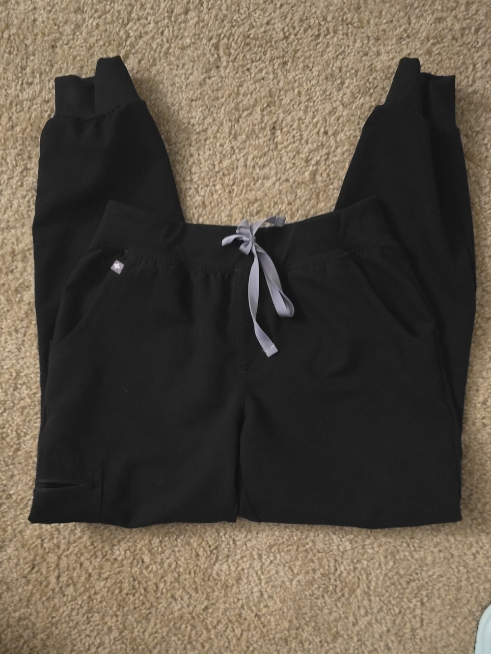 Figs Black Joggers with Light Gray Drawstring